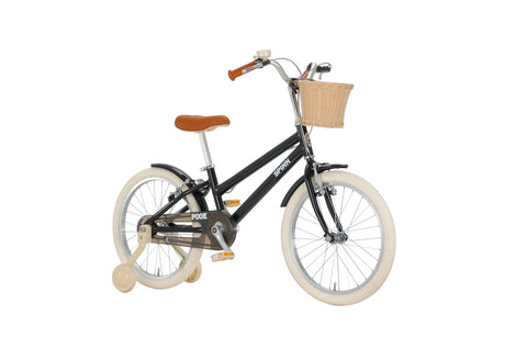 Black children's bike with a basket on a white background