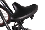 Close-up of a black bicycle seat on a white background