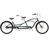 Dark green tandem bicycle on a white background