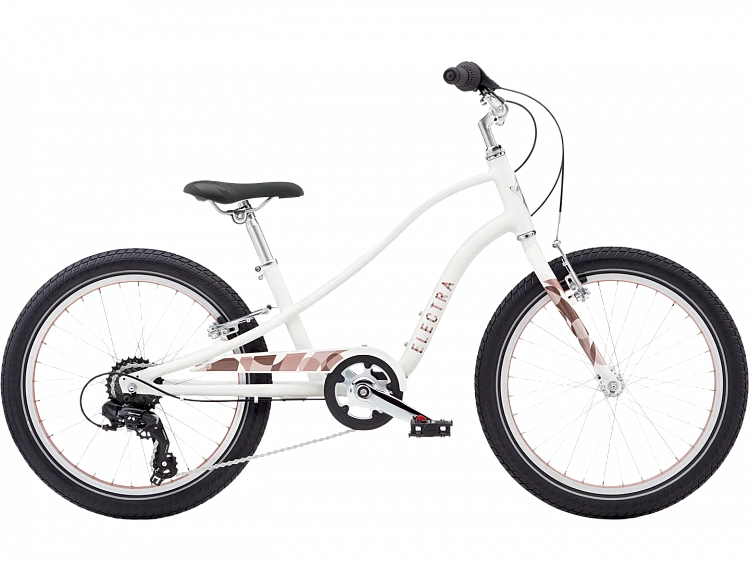 White children's bicycle with black tires on a white background