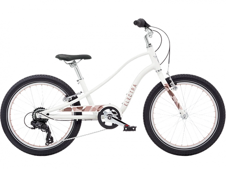 White children's bicycle with black tires on a white background