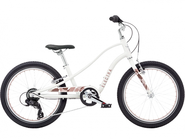 White children's bicycle with black tires on a white background