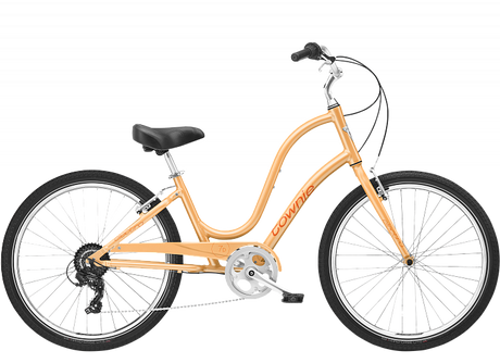 Orange bicycle with black seat and tires on a white background