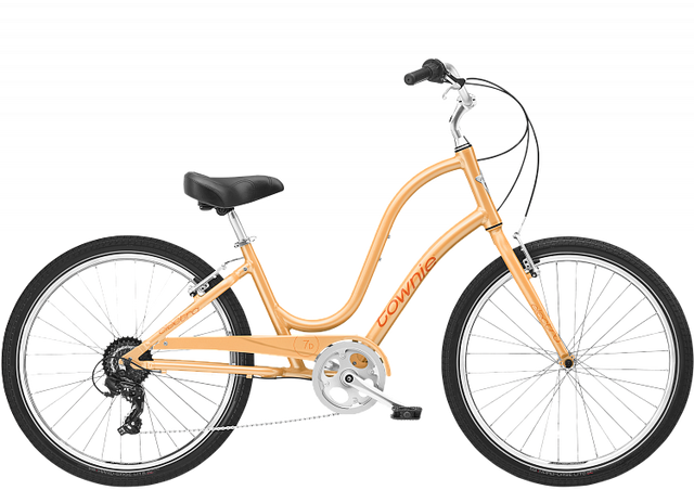 Orange bicycle with black seat and tires on a white background