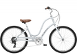 White bicycle with a brown seat on a white background