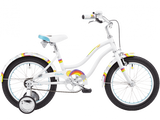 White children's bicycle with rainbow accents on a white background